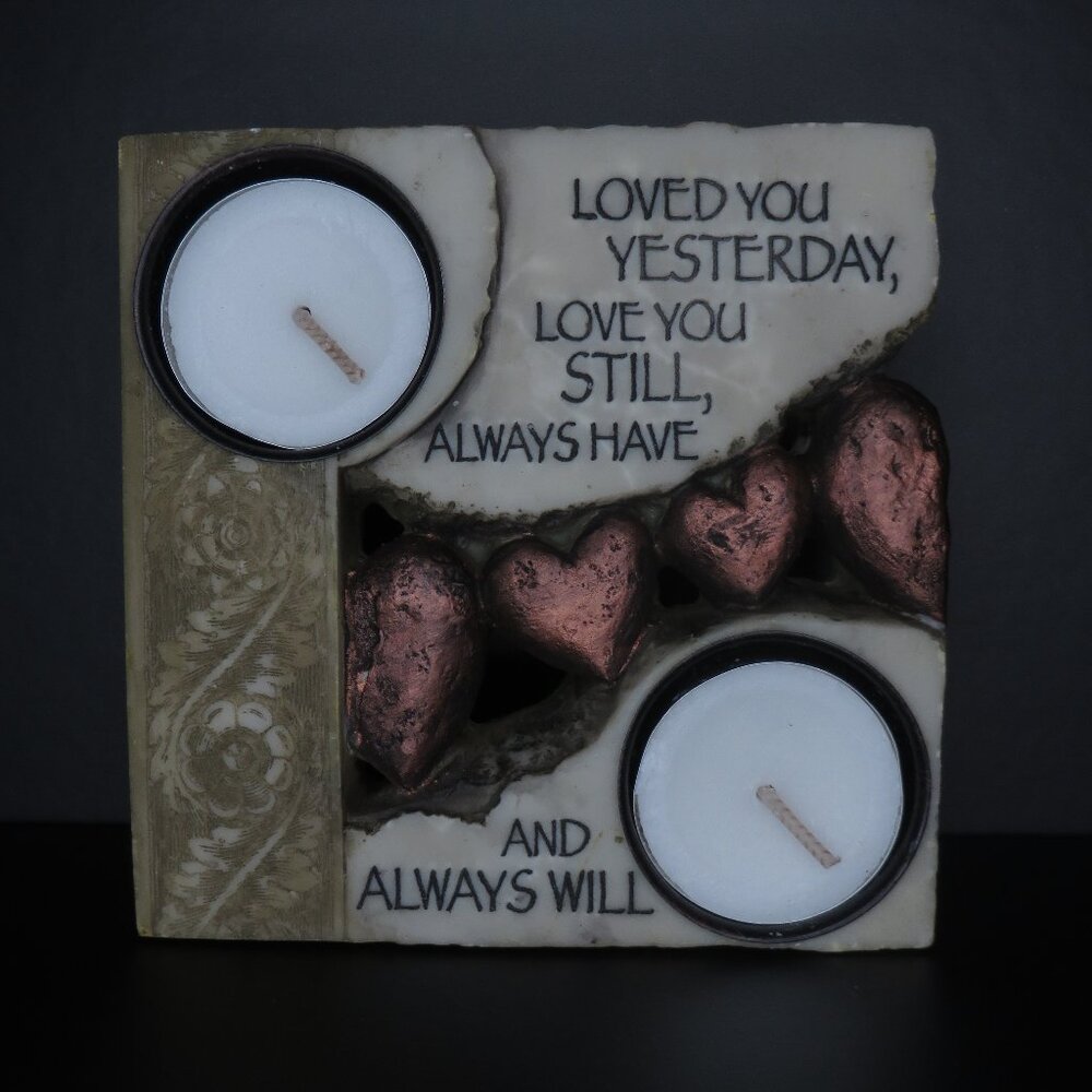Two Tealight Candle Holder with "I Love You" Saying
